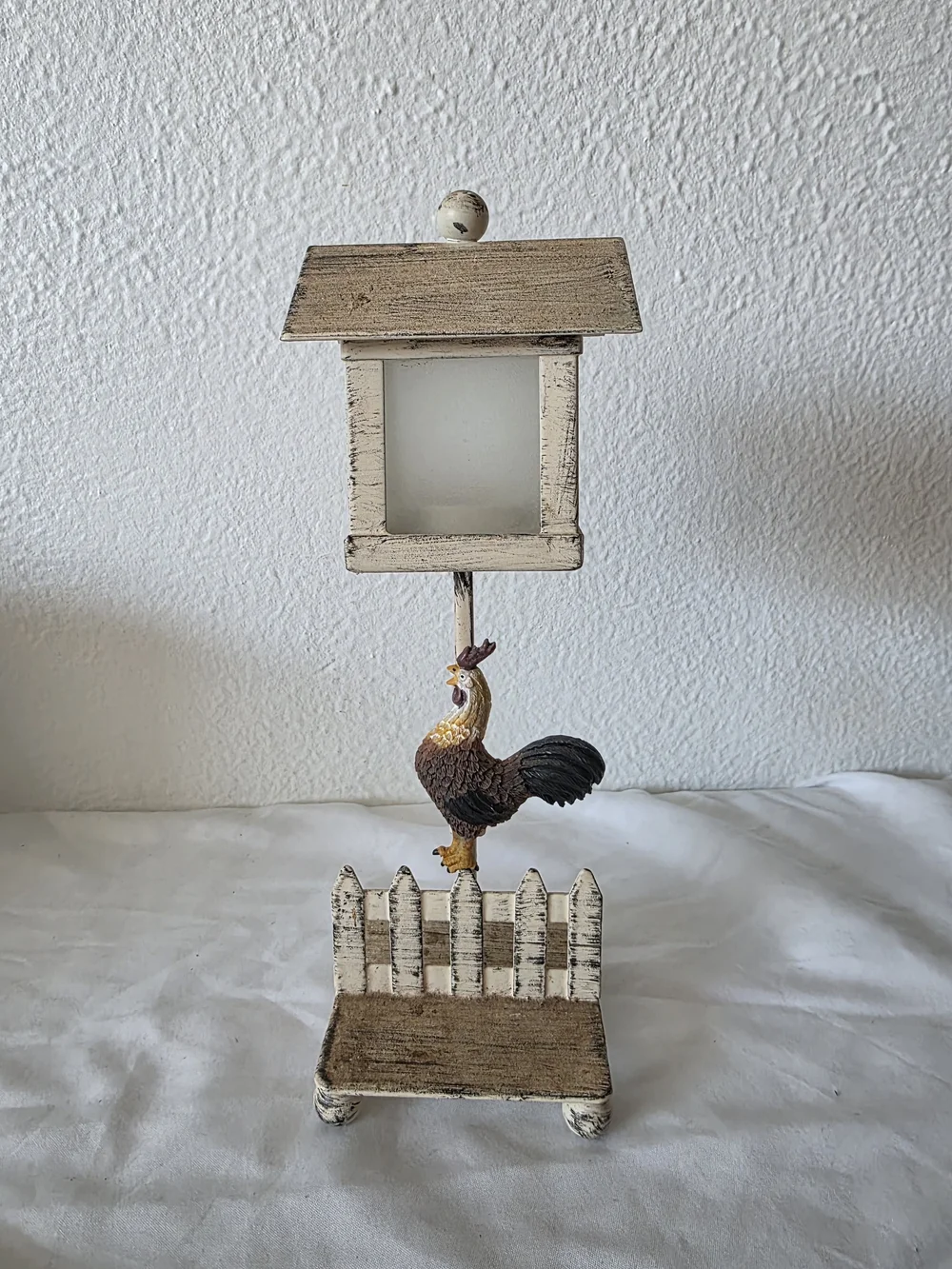 Vintage Rooster Picket Fence Tealight Lantern